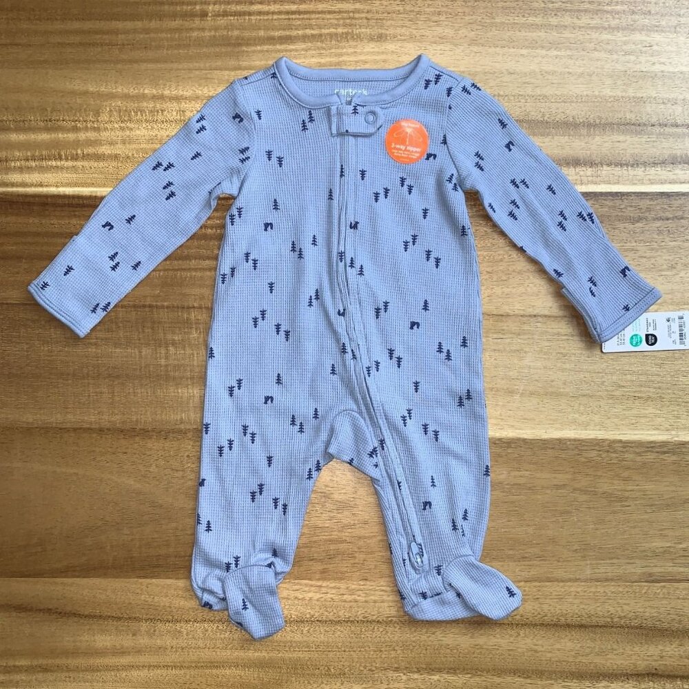 Carter's Newborn Baby Boy Blue Footed Sleeper Pajamas 2-Way Zipper Size 0M - Picture 1 of 6